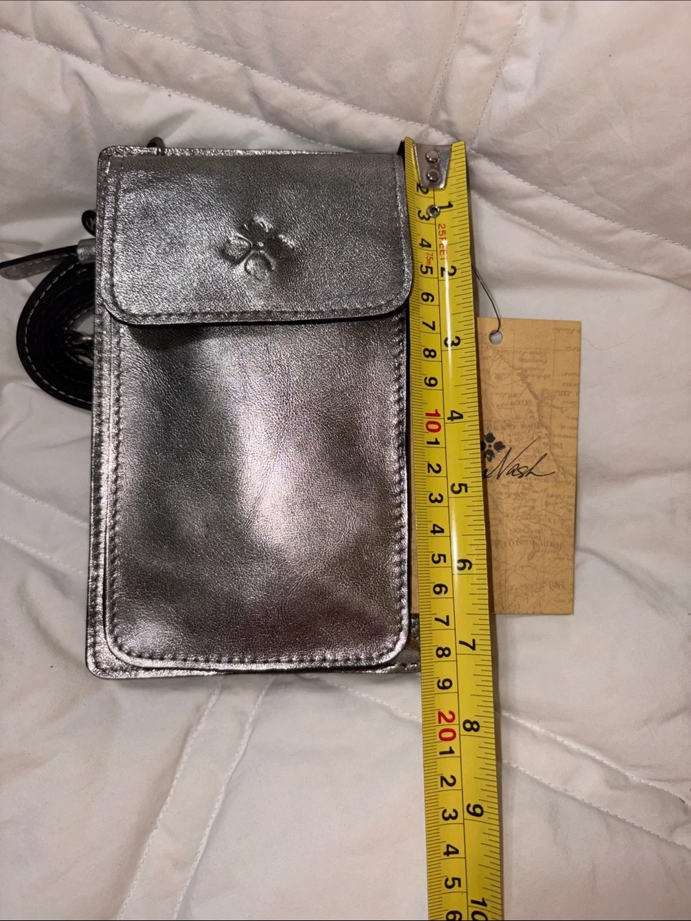 Nwt Patricia Nash metallic silver Chiavella Phone wallet Crossbody bag